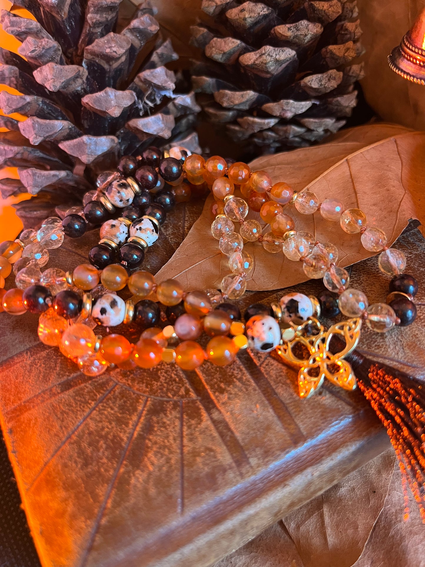 Mala Renaissance 108 – Mala spirituel en grenat, cornaline, citrine – Bijou énergétique de transformation – Méditation – Lithothérapie