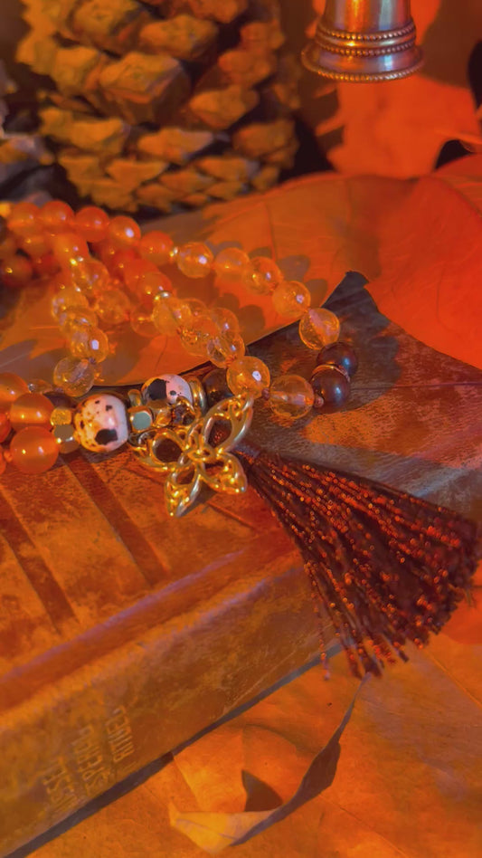 Mala Renaissance 108 – Mala spirituel en grenat, cornaline, citrine – Bijou énergétique de transformation – Méditation – Lithothérapie